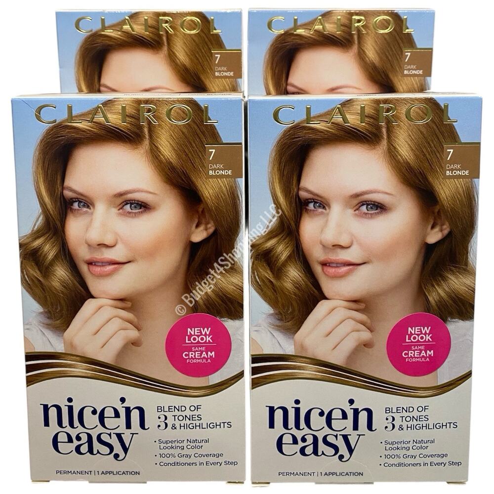 Clairol Nice'n Easy Permanent Hair Dye 7 Dark Blonde Hair Color, Pack of 4